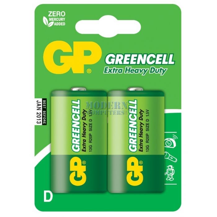 Батарейка солевая GP R20 GREEN CELL 13G-BC2 BL-2/20/160