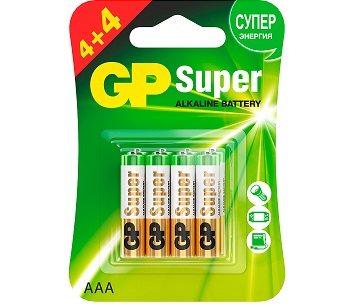 *Батарейка щелочная GP LR03 SUPER ALKALINE 24A4/4-2CR8 BL-8/96/960